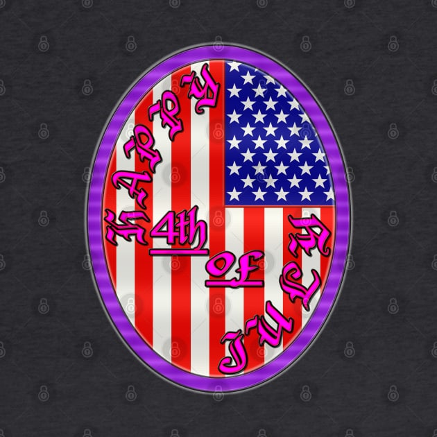 Happy 4th of July Flag Design - Fourth of July US American Flag Pendent Emblem - Purple Ring, Pink Letters by CDC Gold Designs